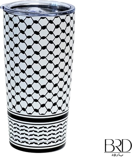 BRD® For Palestine | RVS Wit Geïsoleerde Drinkbeker met drinkdeksel 500ml | Palestijnse Keffiyeh patroon