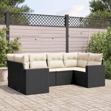 vidaXL - 6-delige - Loungeset - met - kussens - poly - rattan - zwart