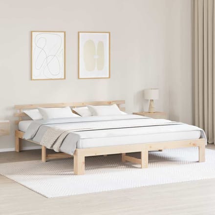vidaXL - Bedframe - met - hoofdeinde - Naturel - 200 - x - 200 - cm - Massief - grenenhout