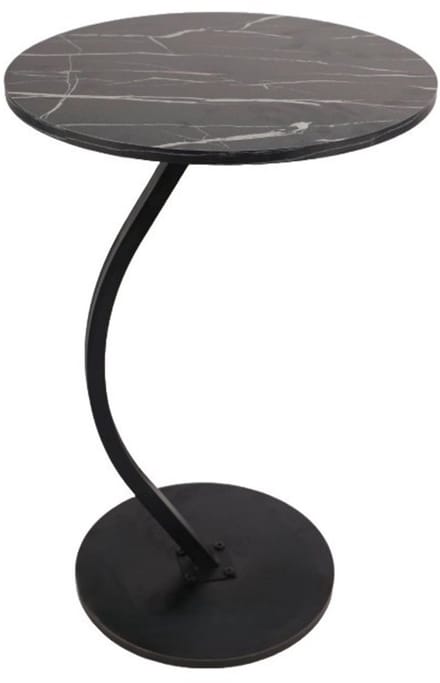 Bijzettafel –Zwart Gemarmerd Blad – Rond 40 cm- C Shape –H60 cm