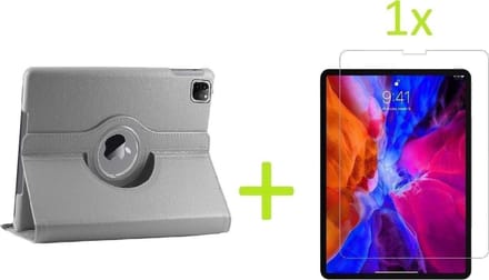 Geschikt voor iPad Pro 12.9 2018 Multi Stand Case - 360 Draaibaar Tablet hoesje - Tablethoes Grijs + 1x Screenprotector