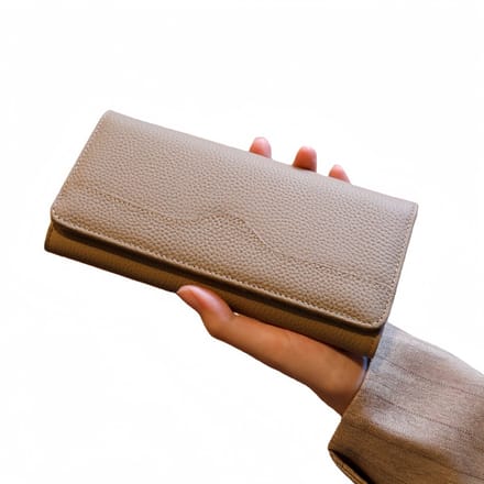 Damesportemonnee (lang model) - Echt leer - Grote capaciteit - Meerdere kaartsleuven - 19*9*3 cm - Grijs - 1 stuk