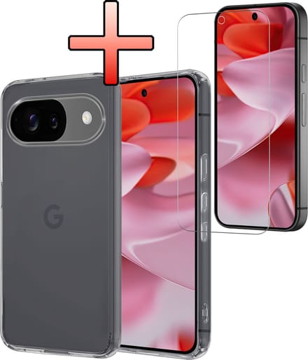 Hoesje - Met Screenprotector - Geschikt voor Google Pixel 9 - Sterk & Shockproof - Back Cover - Siliconen Case - Telefoon Hoes - Transparant