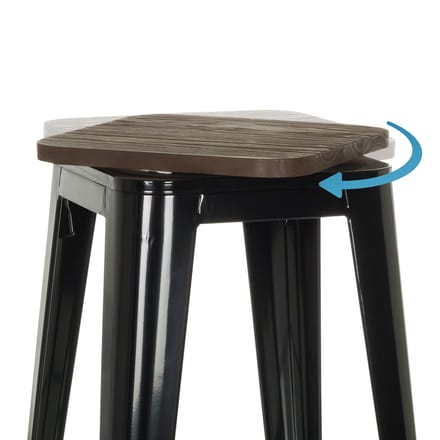 Barkruk VANTAGGIO HIGH WS metallic zwart / echt hout zitting draaibaar donker hjh OFFICE