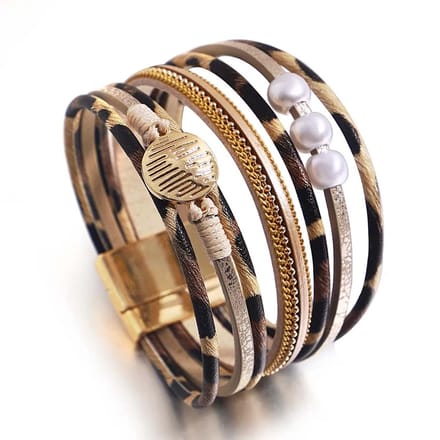 Sorprese Armband - Luxe Panther - Leer Armband Dames - Parel Element - Wikkelarmband - Cadeau - Model S