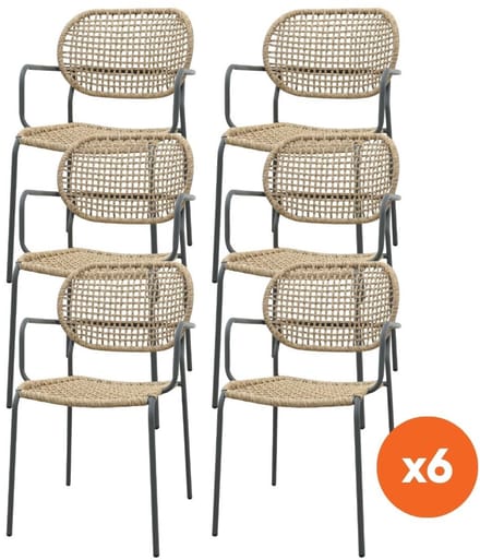 Set van 6 - Noa stapelbare naturel wicker dining tuinstoel - Antraciet