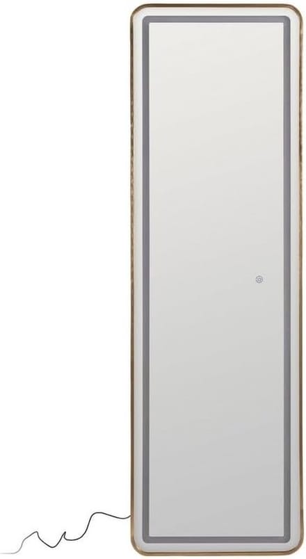 LOLAhome Wall mirror with touch control with LED light, silver glass and gold trim, 160 cm
