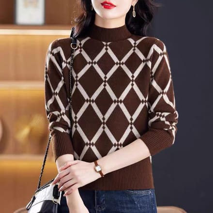 Winter Losvallende Pullover Splicing Halfhoge Hals Dikke Trui Dames Jacquard Breisel Basis 2XL gray