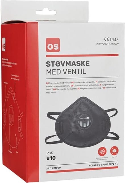 OS Worklife Plus stofmasker zwart FFP2 RD - doos à 10 stuks