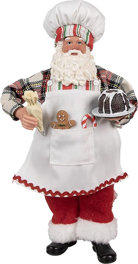 Clayre & Eef Kerstdecoratie Beeld Kerstman 28 cm Wit Kunststof