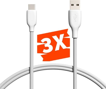 USB C naar USB-A Kabel - 3A/18W - Datakabel 480 MBps - Sterk Rubber - Fast Charging - Voor o.a S8,S9,S10,S20,S21,S22,Tablet,A7,A8,A9,S7,S8,S9