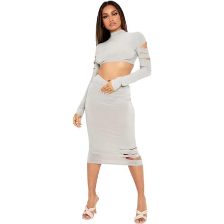 Missy Empire Midi-rok met uitsnijdingen voor dames (Salie)