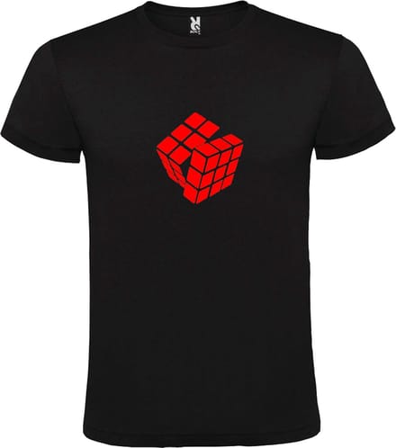 Zwart T-Shirt met “ Rubik's Kubus “ afbeelding Rood Size S