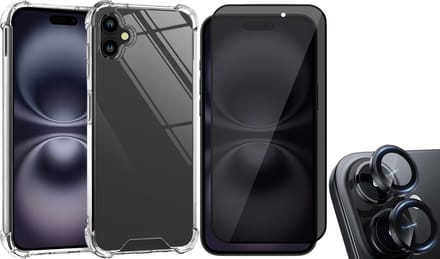 Hoesje geschikt voor iPhone 16 Plus - Privacy Screenprotector Volledig Dekkend Glas & Camera Protector - Shockproof Transparant met Extra Hoekbescherming