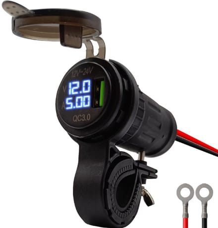 ProRide 12V USB Lader Motor - USB Aansluiting Motor - 1 Poort met Voltmeter/Ampèremeter - QC3.0 - Voor Motor en Motorfiets