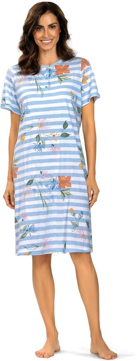 Comtessa Nachthemd 'Primavera' - Dames Nachtmode - Korte Mouw - Blauw - Maat 42