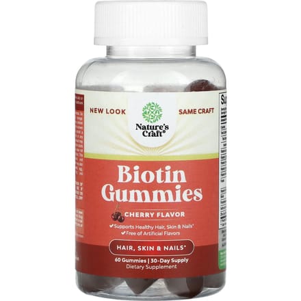 Nature's Craft, gommes à la biotine, saveur cerise, 60 gommes