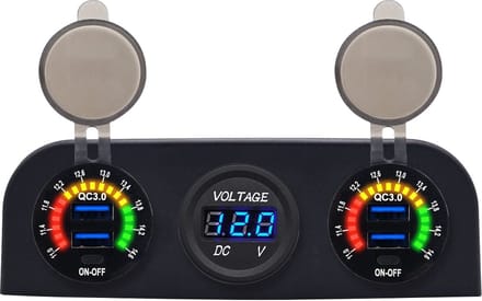 ProRide 12V USB Autolader 4 Poorten - QC3.0 - P19103 - Drievoudig opbouw paneel met Voltmeter