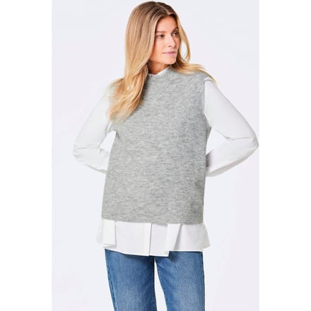 Ribpullover met opstaande kraag - grijs / gemêl. - Gr. 46 van Goldner Fashion