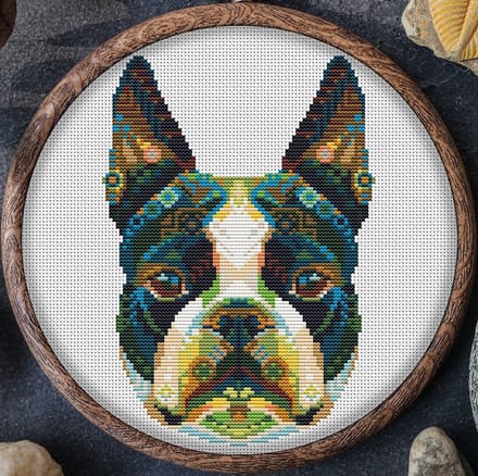 Borduurpakket MANDALA HOND - BOSTON TERRIER