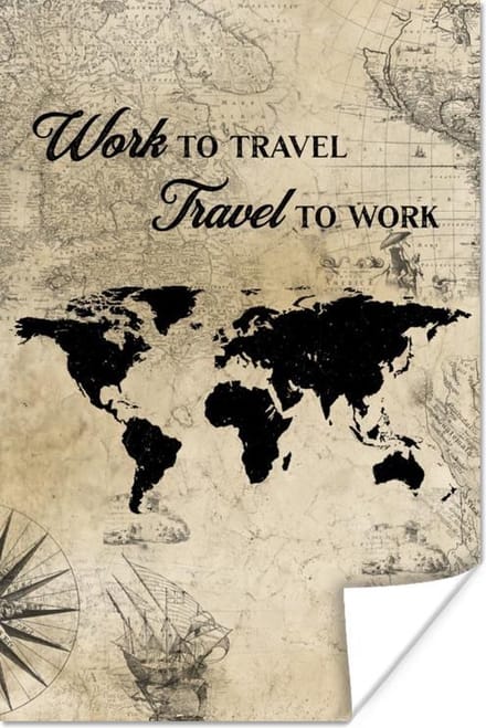 Poster - Wereldkaart - Vintage - Quote - 80x120 cm