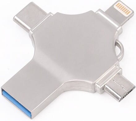 USB stick - 3.0 - 64GB - USB A - USB C - Micro USB - Lightning - Zilver - Allteq