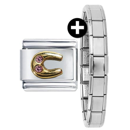 Schakel/Bedel - Hoefijzer - plus armband - 9mm - Zirconia - Schakelarmband