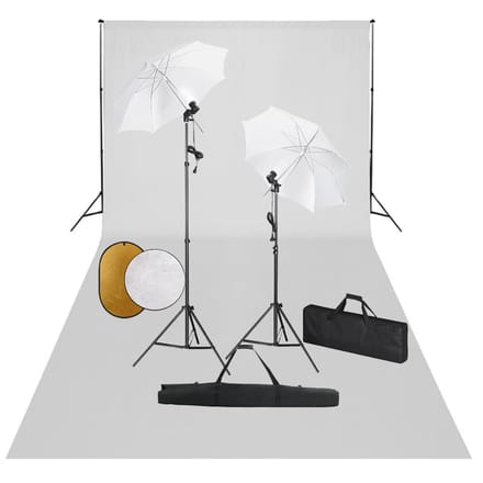 vidaXL - Fotostudioset - met - lampen, - paraplu's, - achtergrond - en - reflector
