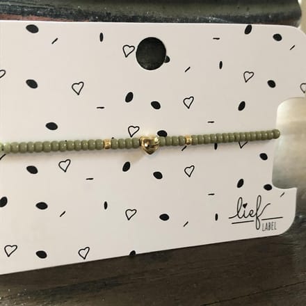 Armbandje Beads Green Heart goud