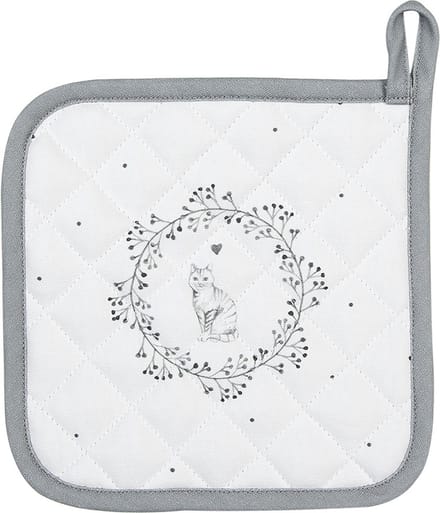 Clayre & Eef Pannenlap 20x20 cm Wit Grijs Katoen Kat