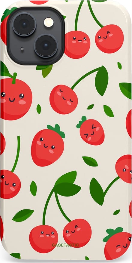 Casetastic hoesje geschikt voor Apple iPhone 14 Plus - MagSafe - Dubbellaagse bescherming - Knappe Kers - Fashion Case - Crème Rood Wit Groen