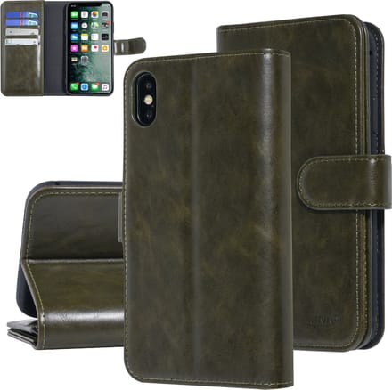 UNIQ Accessory iPhone Xs Max Zachte huid Booktype hoesje - Pasjeshouder 3 pasjes - Donker Groen