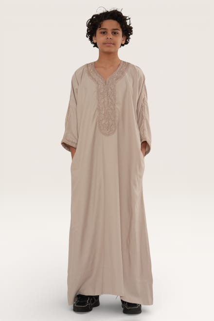 Kinderen jongens beige Marokkaanse Thobe gewaad Djellaba Gandoura Eid Jubba LFS-K-HM66