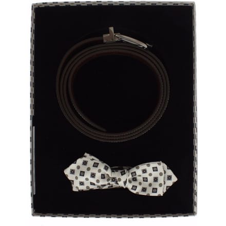 Dolce & Gabbana Wit Zijde Strik Leder Herenriem Geschenkverpakking