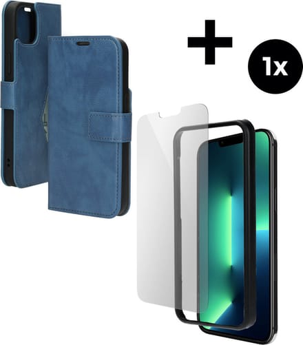 Mobiparts Classic Wallet hoesje geschikt voor Apple iPhone 14 Plus met 1 Screenprotector van Gehard Glas - Blauw