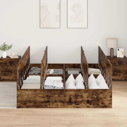 vidaXL - Opbergbedframe - met - opslag - Rook - Eiken - 140 - x - 190 - cm - Bewerkt - hout