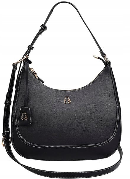 LuluCastagnette Dames Handtas Zwart met Beer & Goudkleurige Details