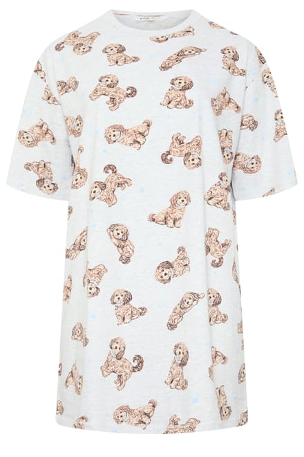 Yours Curve Slaapshirt Met Puppyprint In Gemêleerd Grijs Size 46-48