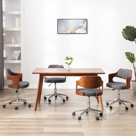 vidaXL - Eetkamerstoelen - 4 - st - draaibaar - gebogen - hout - en - stof - grijs