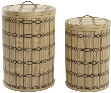 Mand Set 2 Bambu 40x40x63 met natuurlijke bruine strik