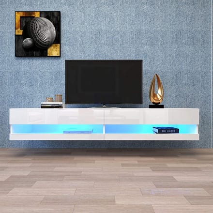 TV Lowboard - 140x40x30,5 cm - Met LED Verlichting - Veel Opbergruimte - Modern Design - Wit