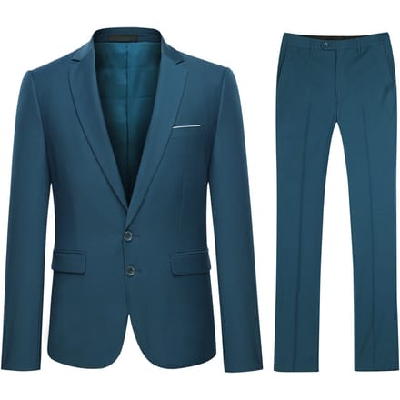 Heren 2-delig slim fit staalblauw pak met twee knopen
