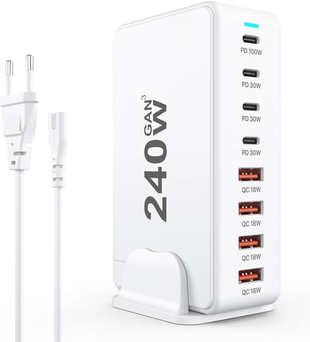 240W 8-poorts USB-C laadstation - PD snellaadtechnologie