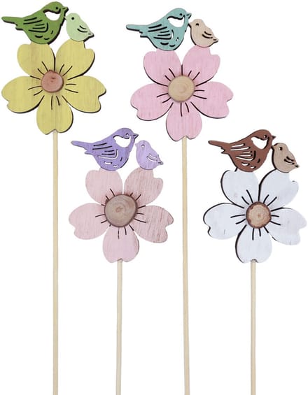 Lentedecoratie bloemstekkers hout vogeldecoratie 8×6cm 12 st, 12 Stück