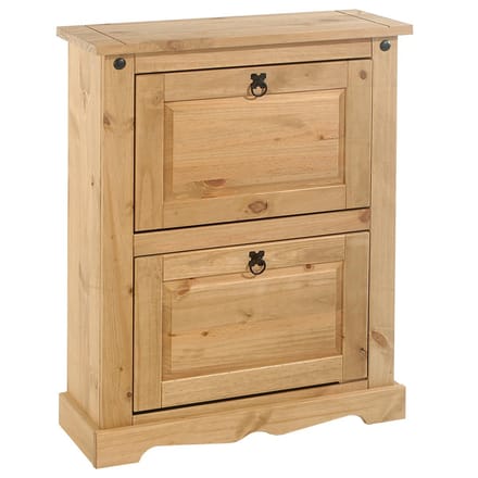 Mexicaanse schoenenrek TEQUILA van massief hout met 2 kleppen - naturel