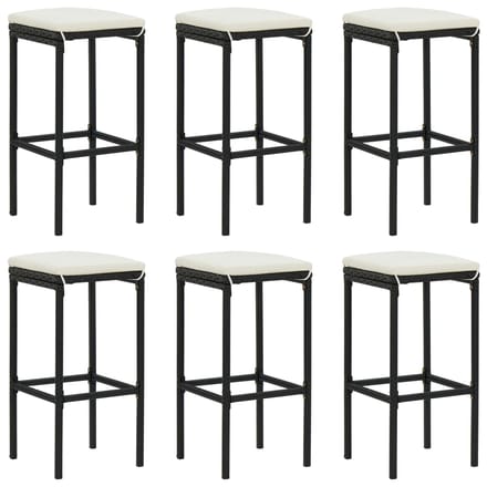 vidaXL - Barkrukken - 6 - st - met - kussens - poly - rattan - zwart