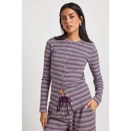 boohoo Dames Gestreepte Rib Doorknoop Lange Mouwen Top | Roze | Maat: 36
