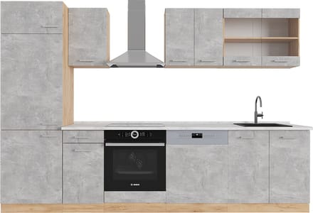 Vicco R-Line Complete keukeneenheid – 300 cm, WB Marmer Beton/gouden eik