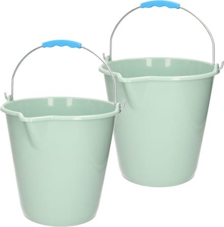 Plasticforte Emmer - 2x stuks - met schenktuit - 12L - mintgroen - schoonmaakemmer