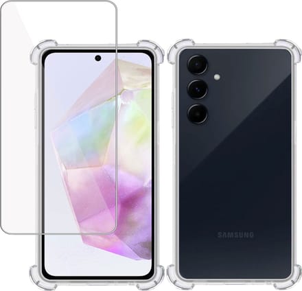 Hoesje + Screenprotector geschikt voor Samsung Galaxy A35 – Tempered Glass - Extreme Shock Case Transparant